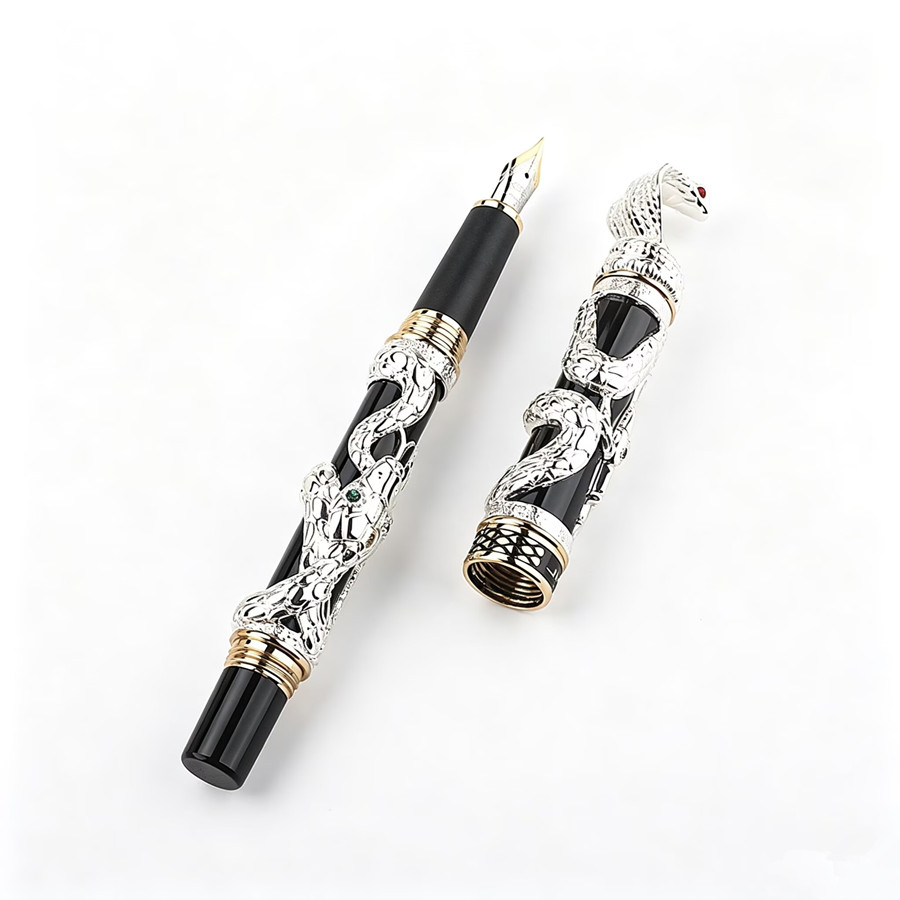 Vintage Collectible Pens - Jinhao 高級 3D スネークエンボス万年筆金属彫刻インクペンヴィンテージクラフトビジネス署名コレクションギフト万年筆