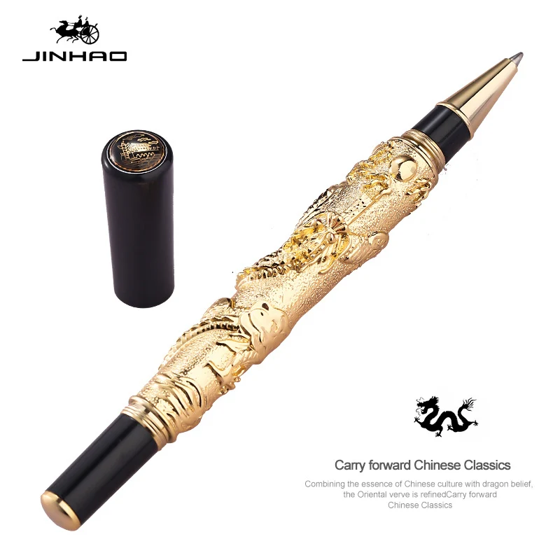 Vintage Collectible Pens - JINHAO 41 メタルヴィンテージローラーボールペン インク詰め替え付き、オリエンタルドラゴンシリーズヘビーペンゴールデンノーブルコレクションギフトペン