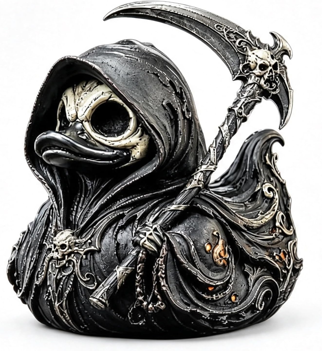 Vintage Collectible Figurines - 死神ゴシックコレクタブルダック、ハロウィンスケルトンフード付きダックフィギュア、ヴィンテージダークレジンダックスタチュー装飾