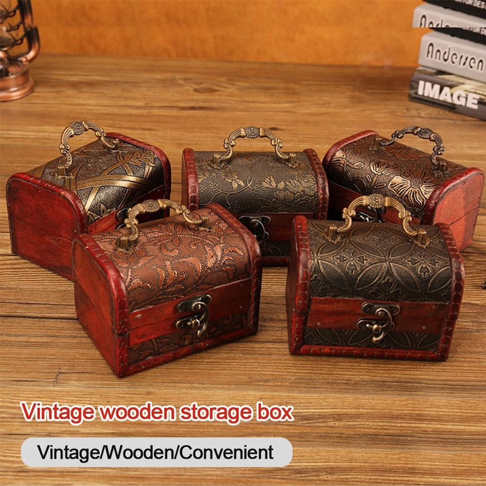 Vintage Collectible Show - クリエイティブなミニ木製ジュエリーボックス、ハンドル付き、ヴィンテージ収納ボックス、木製手作り宝箱、アートコレクション
