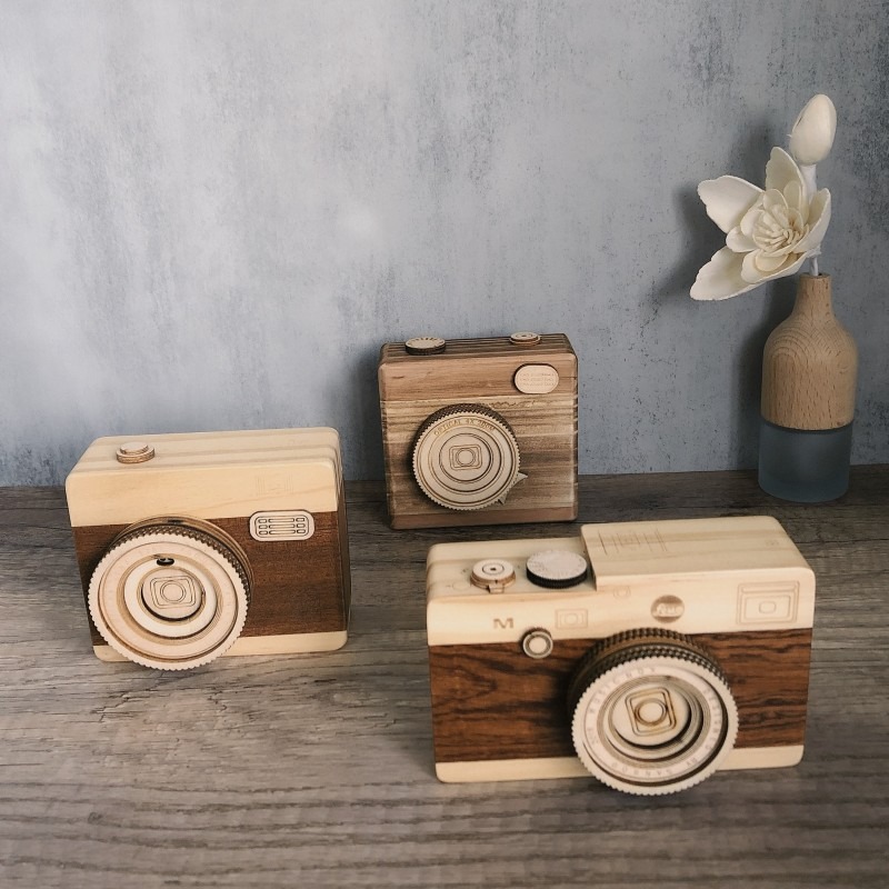 Collectible Vintage Cameras - ヴィンテージ木製カメラオルゴール手作り機械式写真カメラオルゴールレトロカメラモデル学生向け収集品ギフト