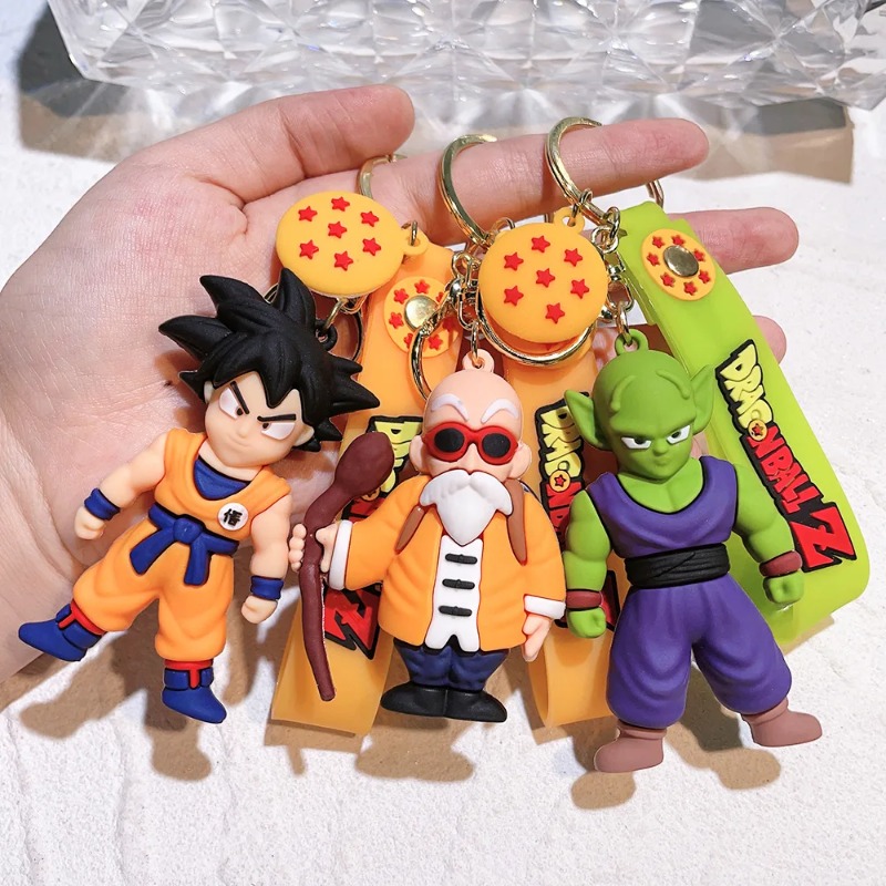 Vintage Collectible Figurines - アニメドラゴンボールキーホルダーファッションジュエリー孫悟空ベジータピッコロアクションフィギュア8CM PVCキーリング男性女性用バッグペンダント