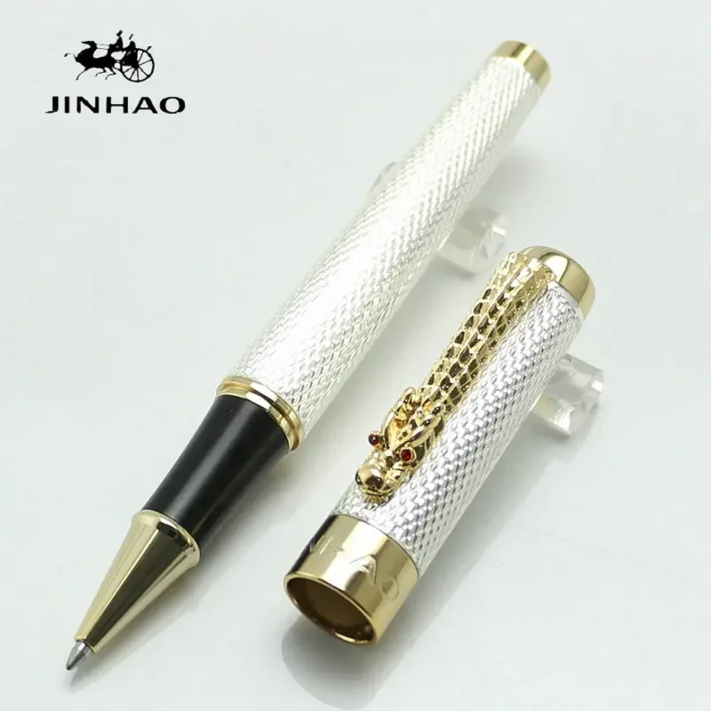 Vintage Collectible Pens - Jinhao 1200ヴィンテージ豪華ローラーボールペン美しいリップル、ドラゴンクリップ、ゴールデン/シルバーメタルカービングインクペンコレクション