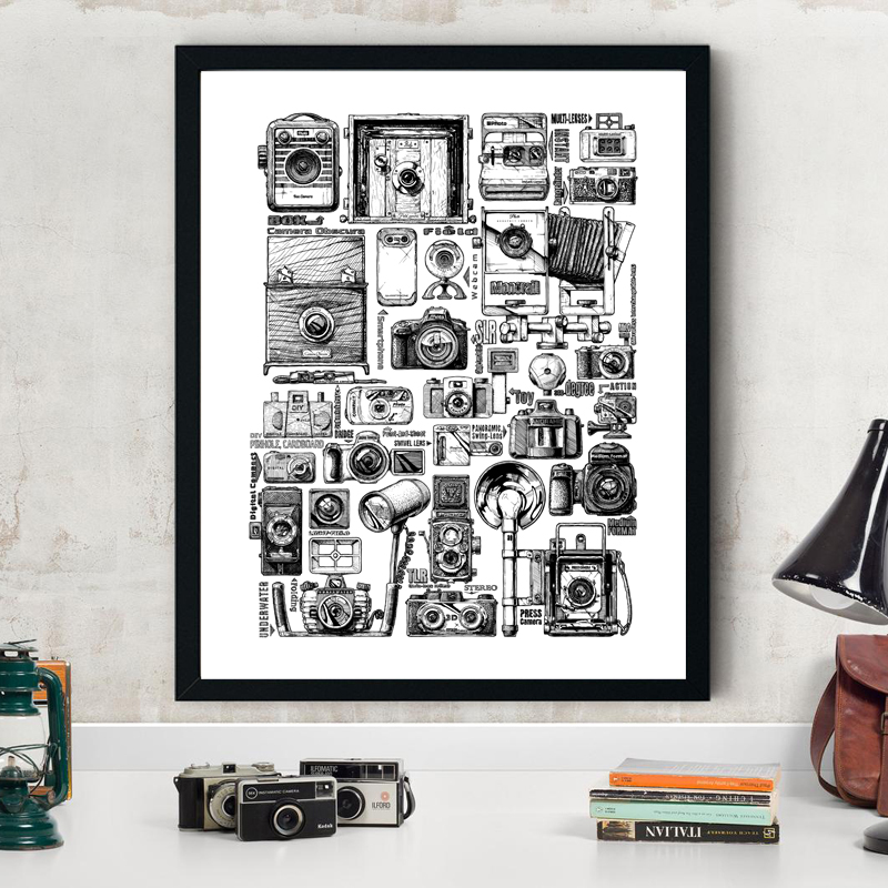 写真,ポスター,印刷,黒と白のキャンバス,壁画,装飾,ギフト - Collectible Vintage Cameras のレビューと価格