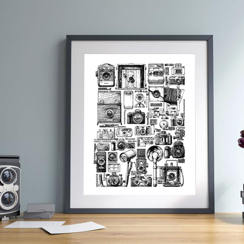 写真,ポスター,印刷,黒と白のキャンバス,壁画,装飾,ギフト - Collectible Vintage Cameras のレビューと価格