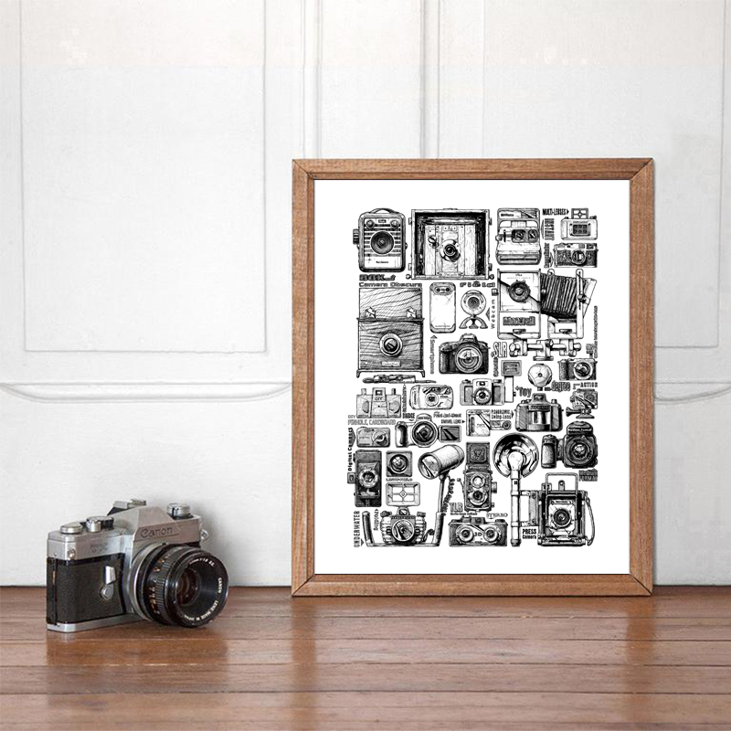 写真,ポスター,印刷,黒と白のキャンバス,壁画,装飾,ギフト - Collectible Vintage Cameras のレビューと価格